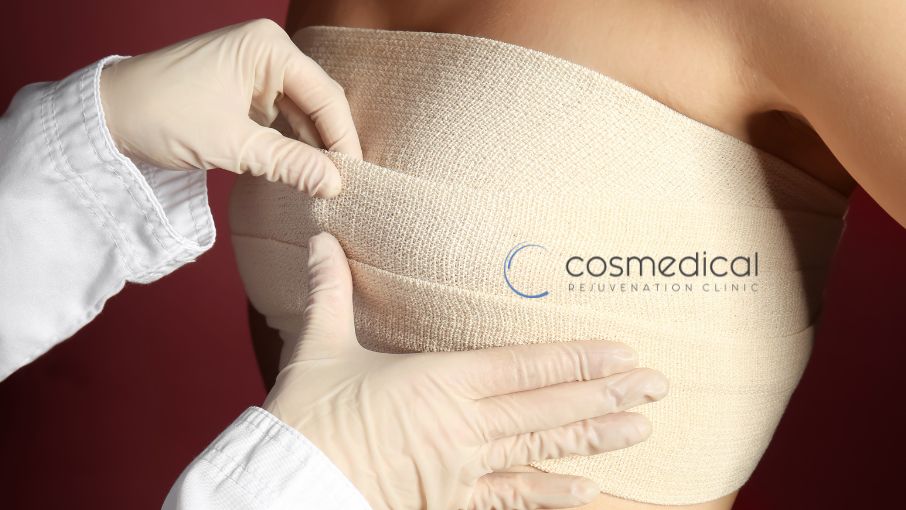 woman with bandaged breasts
