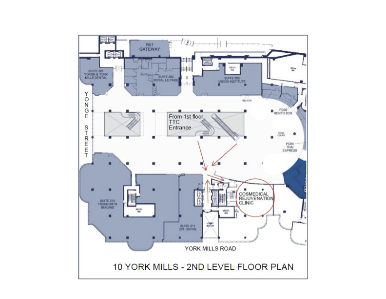 Building map showing parking and elevator access to Cosmedical Rejuvenation Clinic
